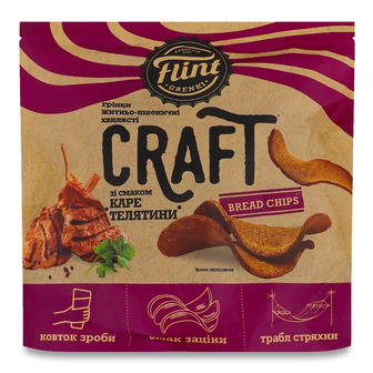 Грінки Flint Craft Bread chips Каре телятини житньо-пшеничні хвилясті 80 г (4823127302262)