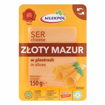 Сир Mlekpol Злотий Мазур нарізаний 45% 150 г (5900820008406)