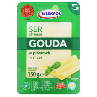 Сир Mlekpol Гауда нарізаний 45% 150 г (5900820005504)