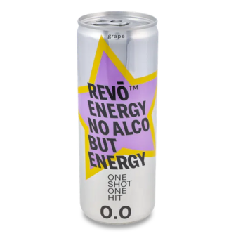 Напій енергетичний Revo Energy Виноград безаолкогольни з/б (0,25л)