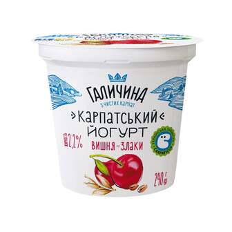 Йогурт 240 г Галичина Вишня - Злаки 2,2% п/стакан 