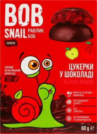 Цукерки Bob Snail яблучно-вишневі у чорному шоколаді 60 г