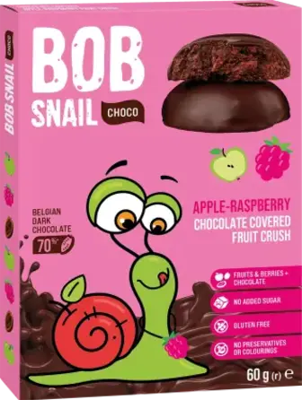 Цукерки Bob Snail яблучно-малинові у чорному шоколаді без цукру 60 г
