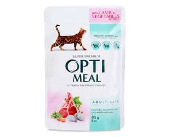 Корм для дорослих котів Optimeal з ягням з овочами в желе (85г)