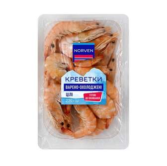 Креветка 230 г Norven ціла охолоджена варена п/конт 