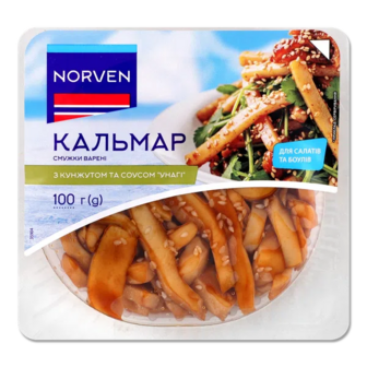 Кальмар Norven смужки варені з кунжутом в соусі Унагі (100г)