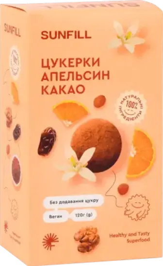 Цукерки Sunfill Апельсин та Какао без цукру 120 г