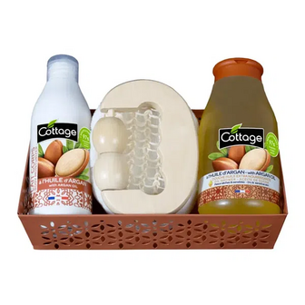 Набір Cottage Argan Oil Олія для догляду + Молочко для тіла + мочалка + масажер
