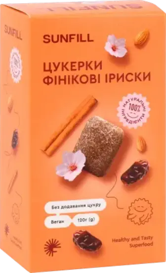 Цукерки Sunfill Фінікові іриски без цукру 120 г