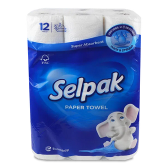 Рушники паперові Selpak Super Absorbent 3-шарові (12шт)