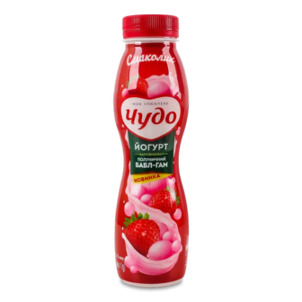 Йогурт Чудо Полуничний бабл гам 2,5%, пляшка (260г)