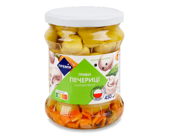 Гриби печериці «Премія»® мариновані цілі стерилізовані (450г)