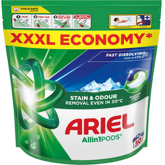 Капсули для прання Ariel Pods All-in-1 Гірське джерело, для білий речей 50 шт (8700216764360)