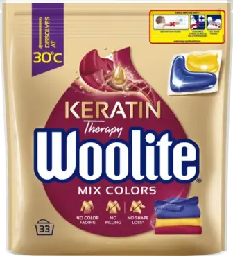 Капсули Woolite для прання кольорових тканин з кератином 33 шт