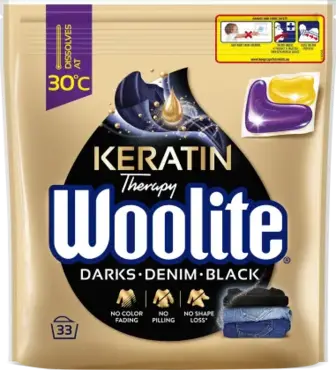 Капсули Woolite для прання чорних та джинсових тканин з кератином 33 шт