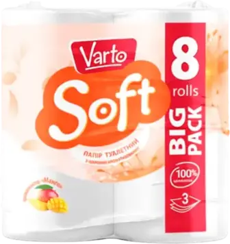 Папір туалетний Varto Soft Манго 3-шаровий ароматизований 8 шт