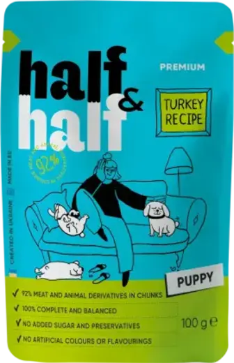 Корм для цуценят Half&Half шматочки індички в соусі 100 г