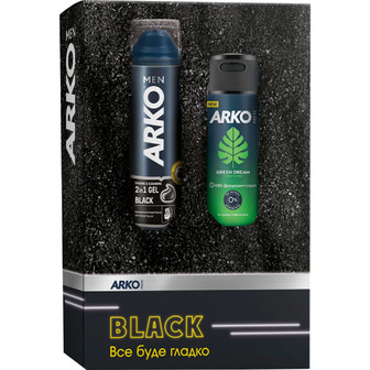 Подарунковий Набір Arko Men Black Гель для гоління 200 мл + Дезодорант -спрей Green Dream 150 мл (8690506554682)