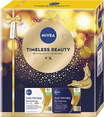 Набір для жінок 55+ Nivea Timeless Beauty Проти зморщок + ревіталізація Денний крем 50 мл + Нічний крем 50 мл (9005800393650)