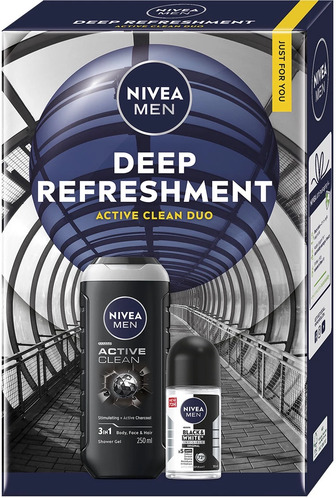 Набір для чоловіків Nivea Men Deep Refreshment Гель для душу 250 мл + Антиперспірант Чорне та біле 150 мл (9005800394435)
