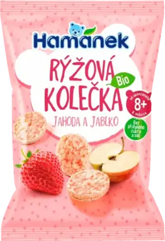Снеки Hamanek рисові органічні з полуницею та яблуком 35 г