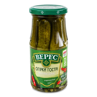 Огірки Верес мариновані гострі стерилізовані (435г)
