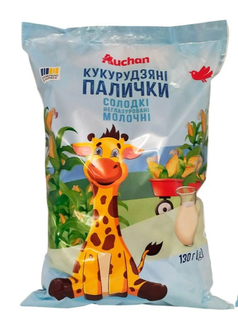 Палички кукурудзяні Auchan молочні неглазуровані 130 г (4823090136307)