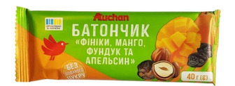 Батончик Auchan фініки, манго, фундук та апельсин 40 г (4823090137052)