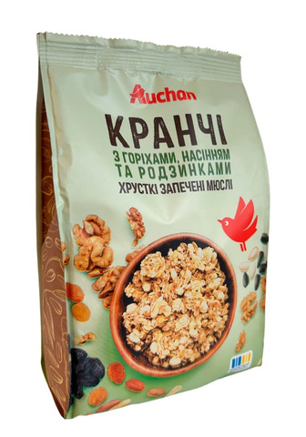 Кранчі Auchan з горіхами, насінням та родзинками 350 г (4823090139261)