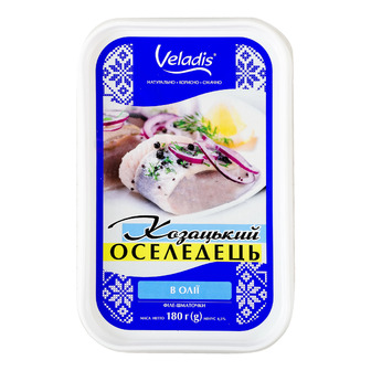 Оселедець Veladis Козацький в олії філе-шматочки 180 г (4823097903759)