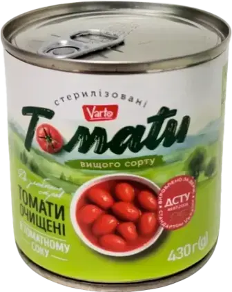 Томати Varto очищені в томатному соку 430 г