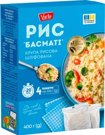 Рис шлiфований Varto Басматi довгозернистий 4х100 г