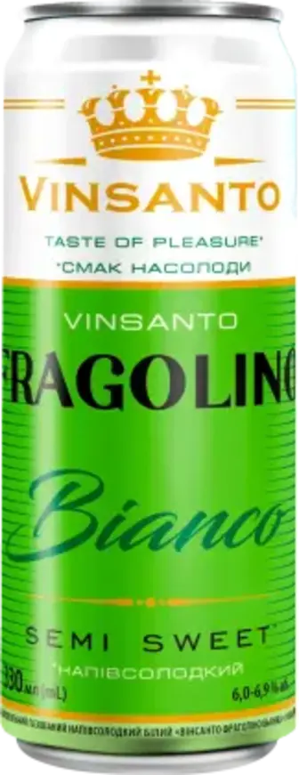 Напій винний Vinsanto Фраголіно Бьянко білий напівсолодкий слабоалкогольний газований 0,33 л