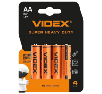 Батарейки Videx R6P/AA 4pcs BLISTER сольві