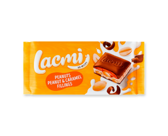 Шоколад молочний Roshen Lacmi з арахісом та карамельно-арахісовою начинкою (87г)