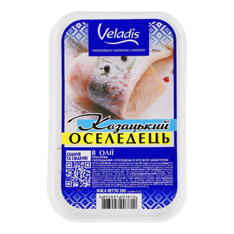 Оселедець Veladis Козацький в олії філе-шматочки 300 г (4823097903810)