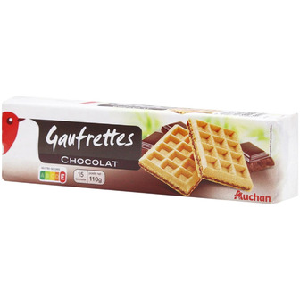 Вафлі Auchan з шоколадною начинкою 110 г (3596710420841)
