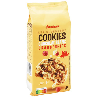 Печиво Auchan з журавлиною в білому шоколаді 200 г (3596710336579)