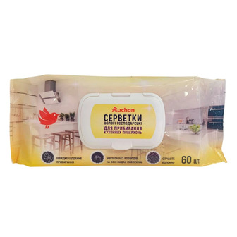 Серветки вологі Auchan для кухонних поверхонь 60 шт (4823090136109)
