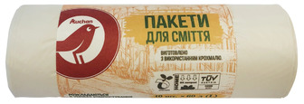 Пакети для сміття Auchan біорозкладні, 60л., 10шт.