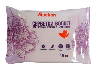 Серветки для інтимної гігієни Auchan з алантоїном 15 шт (4823090138516)
