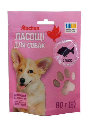 Ласощі для собак Auchan м'ясні медальйони з рибою 80 г (4823090138721)