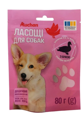 Ласощі для собак Auchan м'ясні медальйони з качкою 80 г (4823090138752)