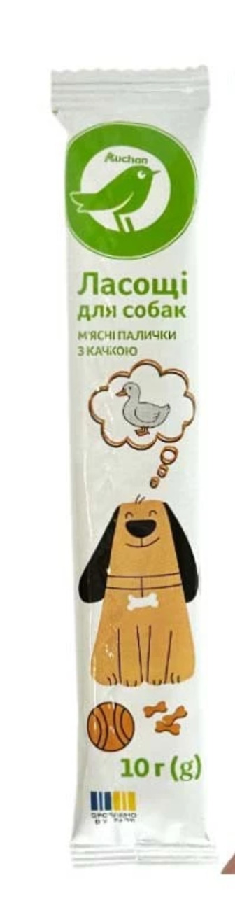 Ласощі для собак Auchan м'ясні палички з качкою 10 г (4823090138745)