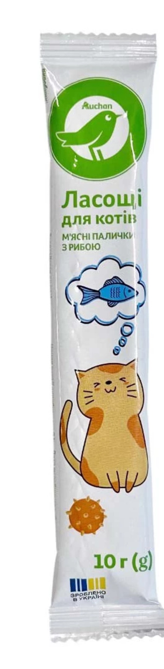 Ласощі для котів Auchan м'ясні палички з рибою 10 г (4823090138769)