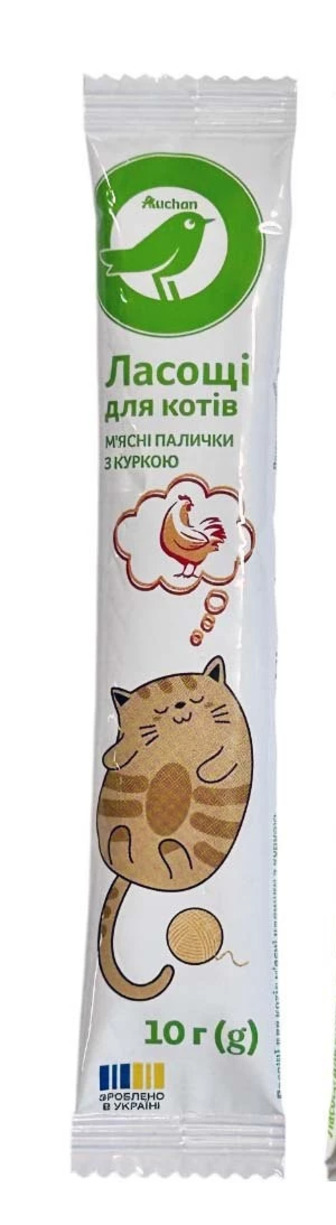 Ласощі для котів Auchan м'ясні палички з куркою 10 г (4823090138790)
