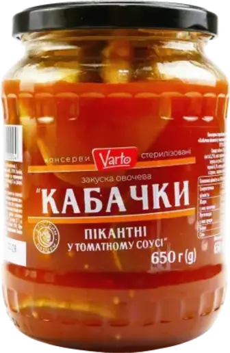 Кабачки Varto пікантні у томатному соусі 650 г