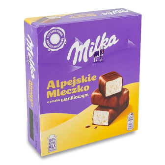 Цукерки Milka Alpejskie mleczko глазуровані молочним шоколадом зі збивним корпусом зі смаком ванілі 330 г (7622202295539)