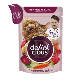 Корм вологий для котів та собак Delickcious Смакує як борщ з яловичиною 85 г (4820269147027)