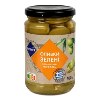 Оливки «Премія»® зелені фаршировані мигдалем (300г)